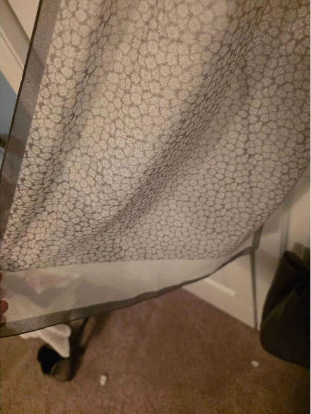 Jennifer Moore Lightweight Sheer Scarf with Subtle Pattern and Gray Trim